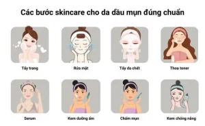 Thực hiện 8 bước skincare mụn đầu đen tự nhiên sạch mụn vô cùng